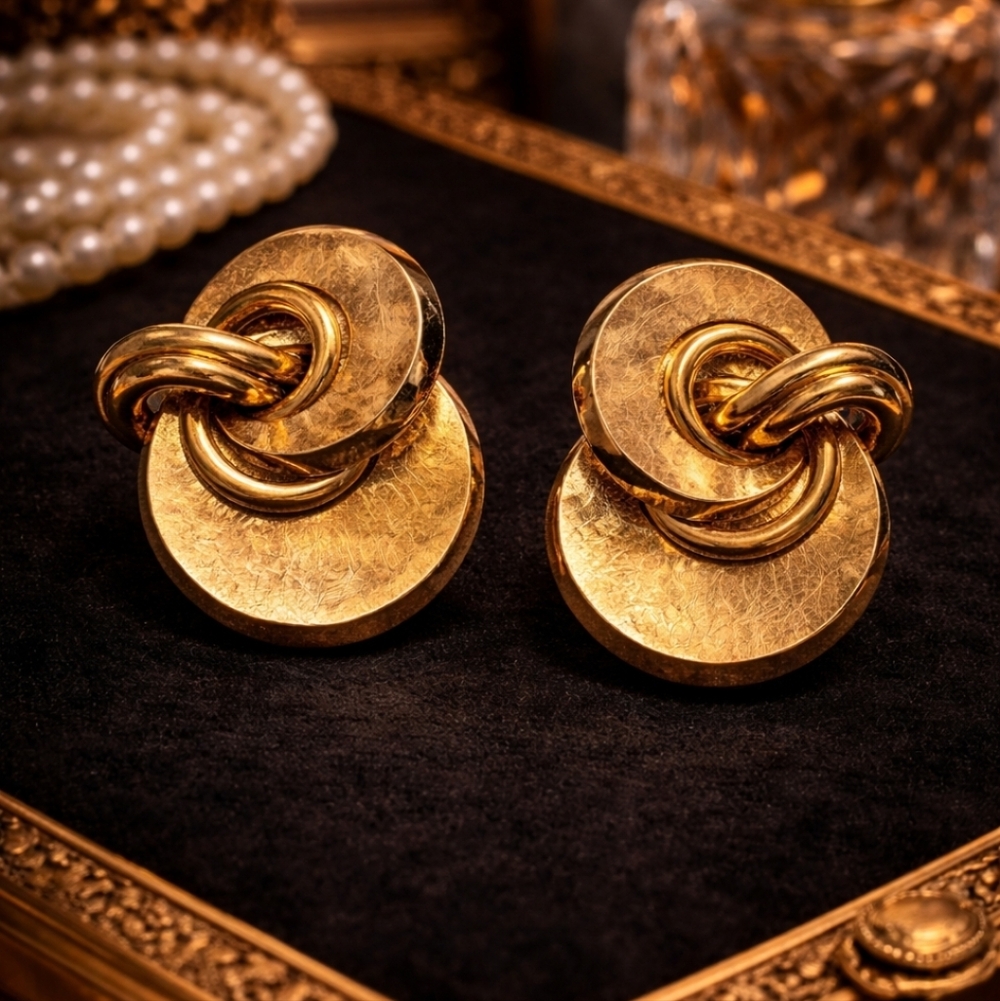 BOUCHER 6341 Vintage 70s Gold Plated Swirl Clip-On Earrings – Signed Statement